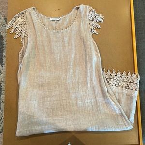 Martina Innocenti Tan Linnen Dress with Lace Trim